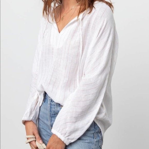 Rails Tops - Rails Finn Rose Gold Stripe Linen Top - M